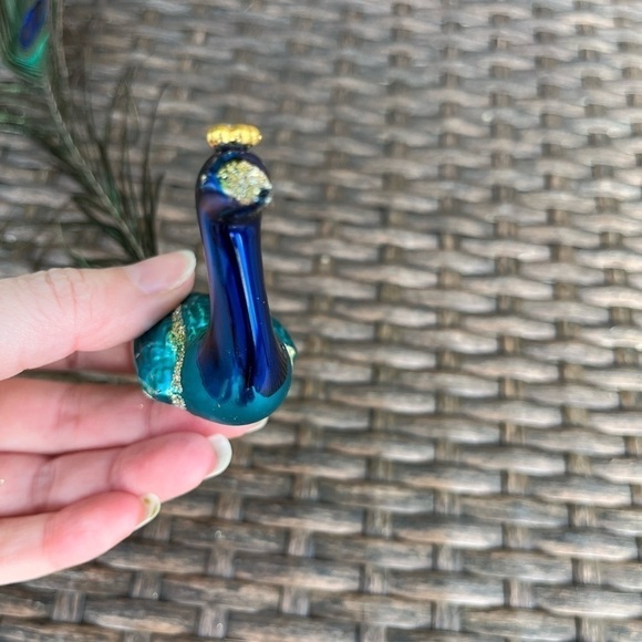 VTG Christmas Hand Blown Glass & Feather Bird Peacock Christmas Ornament *Flaws - Picture 8 of 8
